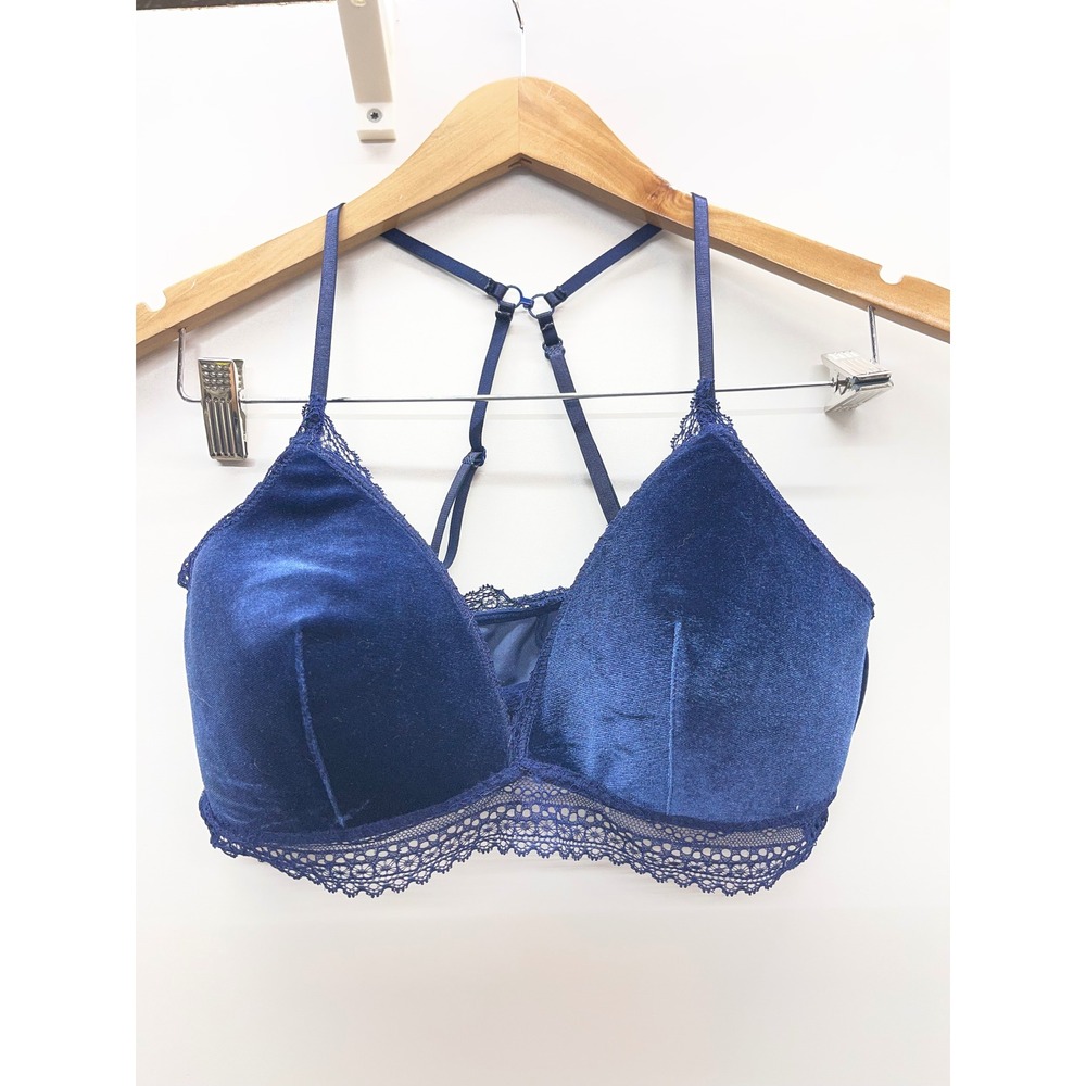 ABS Allen Schwartz Royal Blue Velvet Lace Trim Racerback Bralette XL